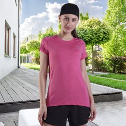 Women's Short Sleeve Workout Shirts Crewneck Sports Yoga Running Dry Fit Tops - Pink Stripes - 14