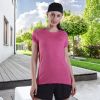 Women's Short Sleeve Workout Shirts Crewneck Sports Yoga Running Dry Fit Tops - Pink Stripes - 16