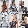 Women's Fashion Summer Sleeveless Slim Print Sports Yoga Set - White - XXXL
