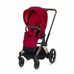 CYBEX ePriam 3-in-1 Travel System Frame in Rose Gold with Brown Details Baby Stroller  True Red