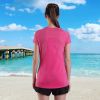 Women's Short Sleeve Workout Shirts Crewneck Sports Yoga Running Dry Fit Tops - Pink Stripes - 16