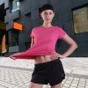Women's Short Sleeve Workout Shirts Crewneck Sports Yoga Running Dry Fit Tops - Pink Stripes - 8