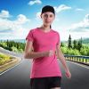 Women's Short Sleeve Workout Shirts Crewneck Sports Yoga Running Dry Fit Tops - Pink Stripes - 16