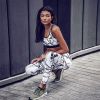 Women's Fashion Summer Sleeveless Slim Print Sports Yoga Set - Black - M