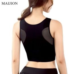 Women Breathable Mesh Sports Bras Shockproof Padded Athletic Gym Running Bra Solid Seamless Fitness Yoga Sport Tops Vest (Color: Black, size: L)