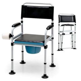 Lightweight Shower Multifunctional Mobile Commode Chair With Detachable Bucket (Color: Black, Type: Rehabilitation Equipment)