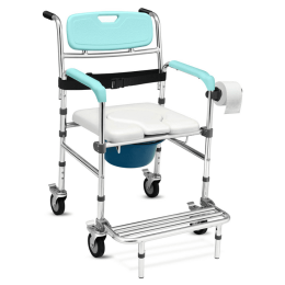 Lightweight Shower Multifunctional Mobile Commode Chair With Detachable Bucket (Color: Turquoise, Type: Rehabilitation Equipment)