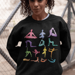 Yoga Theme Crewneck Sweatshirt (Color: Black, size: large)